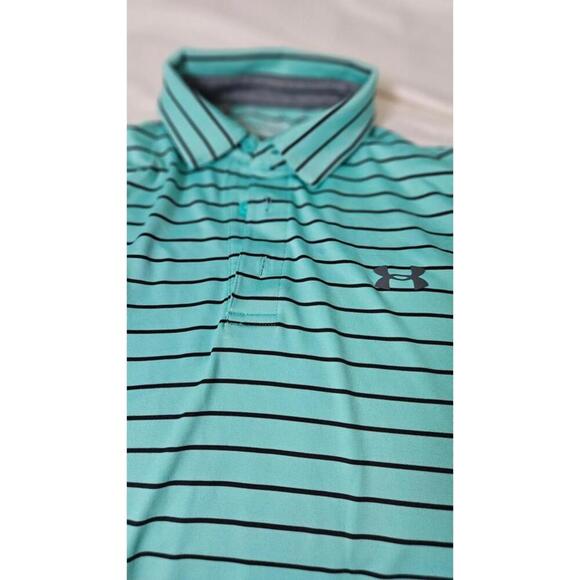 Under Armour Men's Striped Mint Green Heatgear Playoff Polo Size Medium - Picture 3 of 6